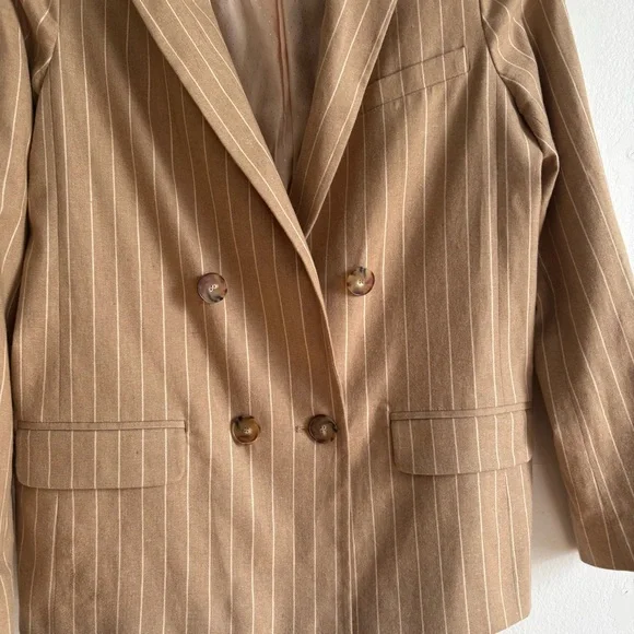 Sezane Sz 6 (38) Michele Tan Pin Stripes Double Breasted Wool Blend Blazer - Picture 3 of 8